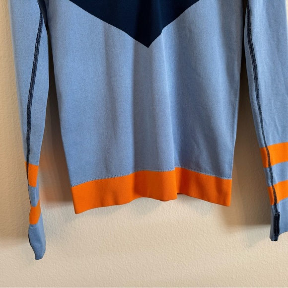 Tory Burch Sport Hoodie Seamless Navy Hooded Zip Pullover Top - Picture 4 of 16